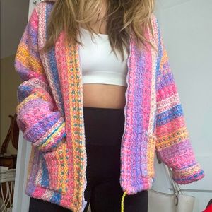 Knit Wool Zip Up Sweater